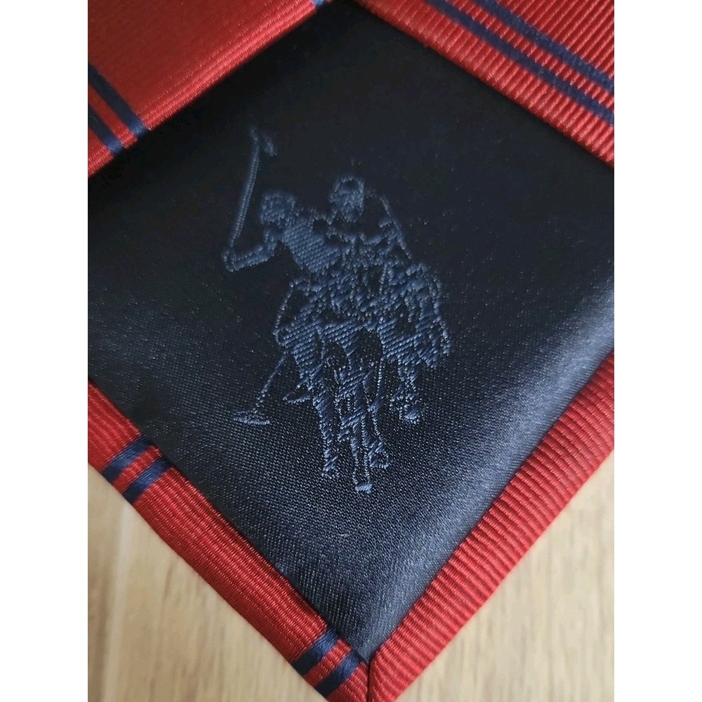 Polo Association 100% Repp Silk Necktie Red Navy Diagonal Striped EUC 58" Long - Picture 5 of 5